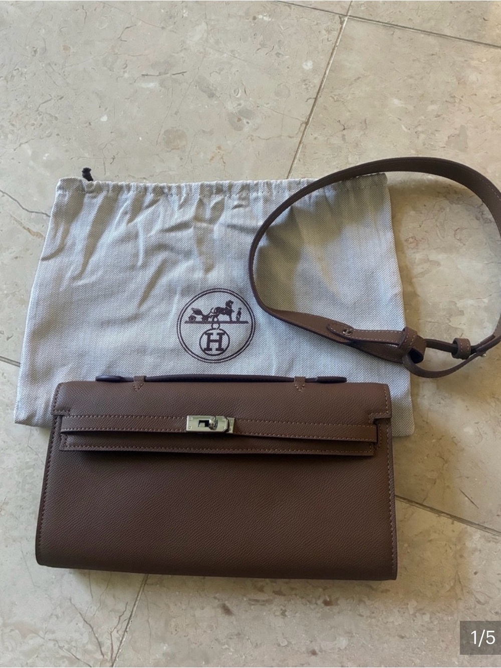💗Brown Leather Kelly wallet/clutch/ short handle bag with Removable Strap💗 - Picture 2 of 5